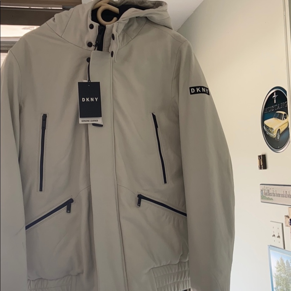 MenS leather dkny bomber coat